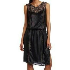 🖤BCBGMAXAZRIA🖤Elegant leather Black Sleeveless Dress. Size XXS